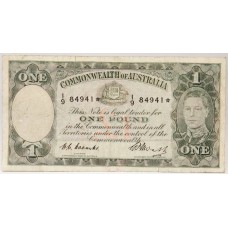AUSTRALIA 1949 . ONE 1 POUND BANKNOTE . COOMBS/WATT . STAR NOTE